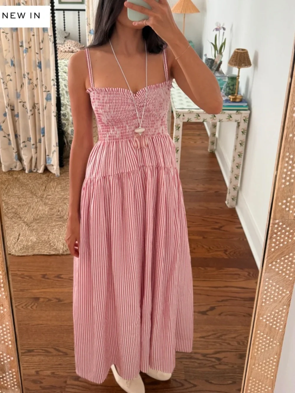 Hill House Home The Rebecca Nap Dress in Red Ticking Stripe Red White Medium - Picture 4 of 8